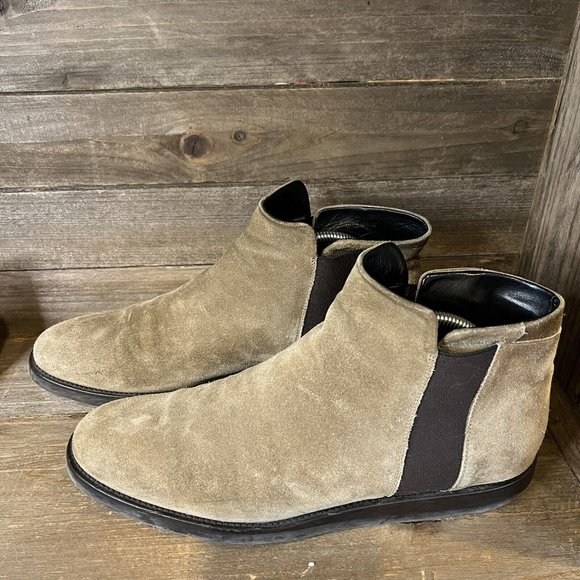 Mens VINCE Tan Brown Suede Leather Ankle Chelsea Dress Boots Size 9.5 M GUC - Picture 2 of 6